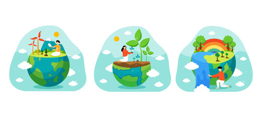 Earth Day Flat Bundle Design Illustration