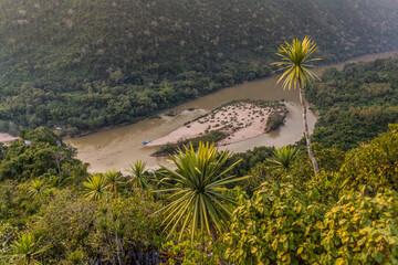 Aerial view of Nam Ou river from Phanoi viewpoint, Laos