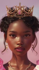Little dark skin girl queen crown princess beautiful tiara diamond portrait