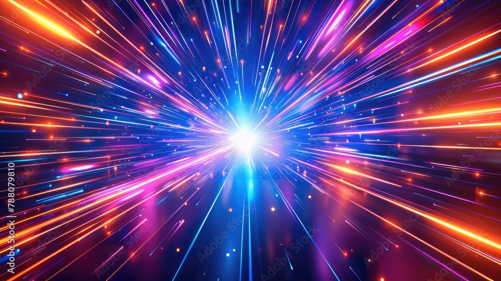 Poster abstract background with neon light rays and colorful shapes, colorful color scheme, glowing effect,