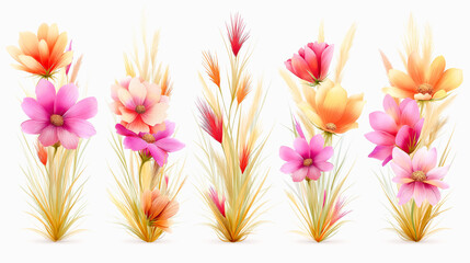 A series of flowers with different colors and sizes