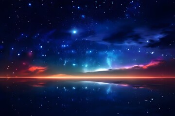 Obraz premium night sky photography transformed into a tech inspired universe with stars replaced by digital art icons