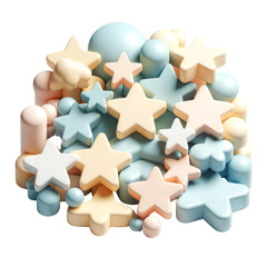A bunch of stars in different colors and sizes, 3D render ,clipart , illustration education, isolate on white background.