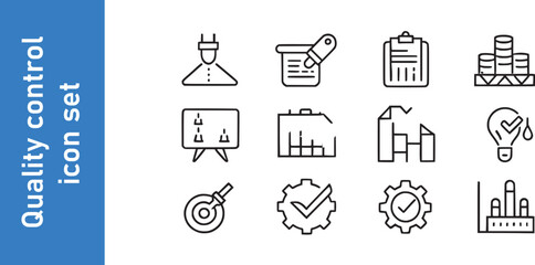 Quality control icon set. Check marks, ticks inspect, manufacture, certificate, etc. Vector collection. 