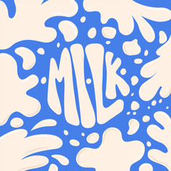 Banner with the inscription milk, surrounded by flashes and blots. National Milk Day is January 11th. Background for farmers and grocery stores. Vector illustration isolated on blue background.