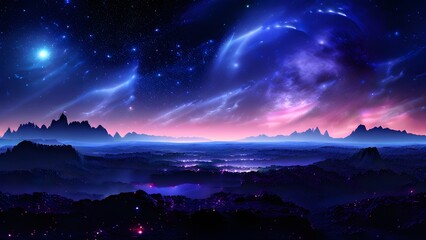 Fototapeta premium night sky photography transformed into a tech inspired universe with stars replaced by digital art icons