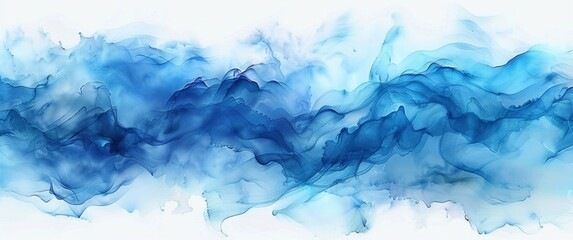 Abstract light blue watercolor flowing texture pattern on a white background.