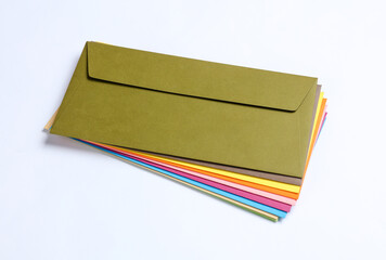 Set of colored envelopes on a white background