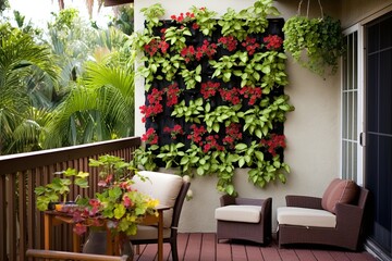 Fototapeta na wymiar Lush Vertical Garden Patio Designs: Easy Installation Living Wall Kits
