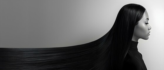 Sleek Keratin-Enhanced Hair in Minimalist Elegance. Concept Elegant Hairstyles, Keratin Treatment, Minimalist Hair Styling - obrazy, fototapety, plakaty