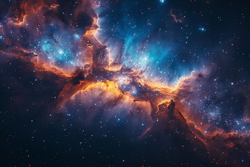 Interstellar observatory, watching supernovas, galaxies form through a quantum telescope - obrazy, fototapety, plakaty