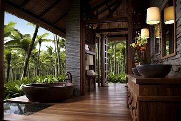 Incense-Lit Bliss: Luxurious Balinese Resort Bathroom Designs for Aromatic Experiences - obrazy, fototapety, plakaty