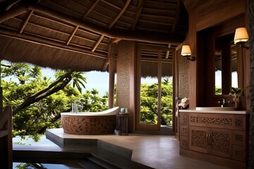 Luxurious Balinese Thatched Roof Resort Bathroom Ideas: Embracing Unique Charm - obrazy, fototapety, plakaty