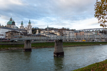 The Mozart bridge over the Salzach river in Salzburg