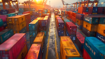 Fototapeta premium Global Trade in Focus: Open Container Yard Capturing the Essence of Import and Export