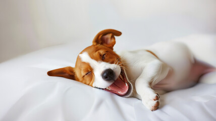 Jack Russell Terrier Puppy Sleeping on Bed