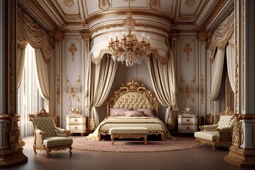 Obraz premium Luxurious Palace Bedroom Designs: Extravagant Drapes, Regal Furniture, Sumptuous Style Showcase