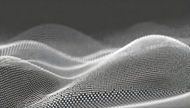 Abstract white particle background. Flow wave with dot landscape. Digital data structure. Generative AI.
