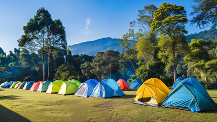 Colorful Camping Tents in Mountains