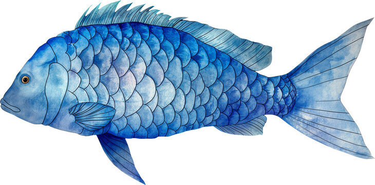 Blue Parrotfish watercolor