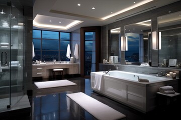 Fototapeta na wymiar Heated Luxury: Ultimate Comfort in Penthouse Bathroom Designs