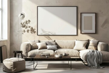 Beige Scandinavian Interior with Poster Mockup created with Generative AI