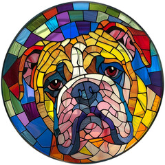 Circle Stained Glass Bulldog Sublimation isolated on transparent background.