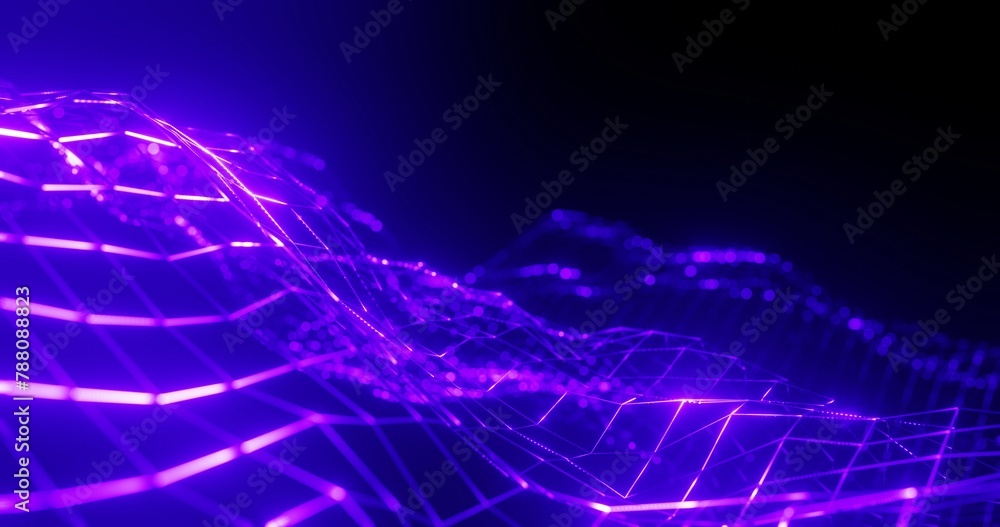 Poster abstract technology background neon curved pattern of grid 3d render