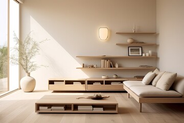Japanese Minimalism: A Tranquil Living Room in Neutrals with Asian Influences