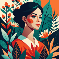 Autumn Beauty, girl with flower wreath in forest