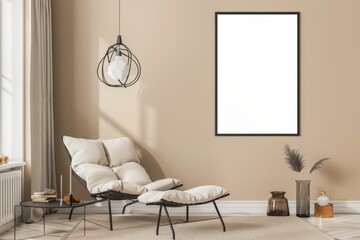 Beige Scandinavian Interior with Poster Mockup created with Generative AI