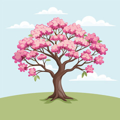 Obraz premium Beautiful cherry blossom tree with pink flowers. Sakura illustration. Vector