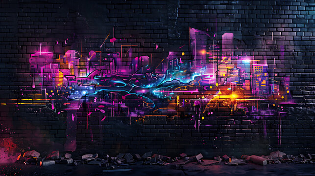 Graffiti wall street art on black brick wall  dark background for design