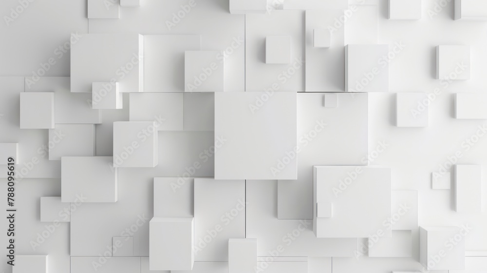 Poster abstract cube. white cube background, abstract squares.