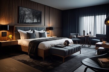 Glamorous Boutique Hotel Room: Chic Furnishings, Luxurious Bedding & Unique Decor Design Ideas