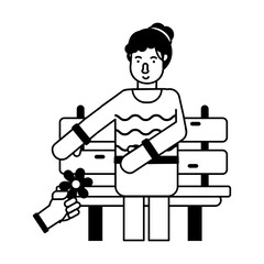 A glyph icon of girl receiving flower 
