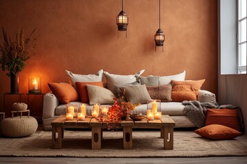 Candlelit Charm: Modern Bohemian Living Room Ideas for Ambient Lighting and Stylish Candle Holders