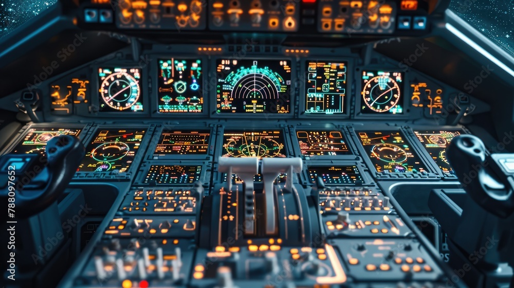 Poster An cockpit console displaying a warning. Generative AI.