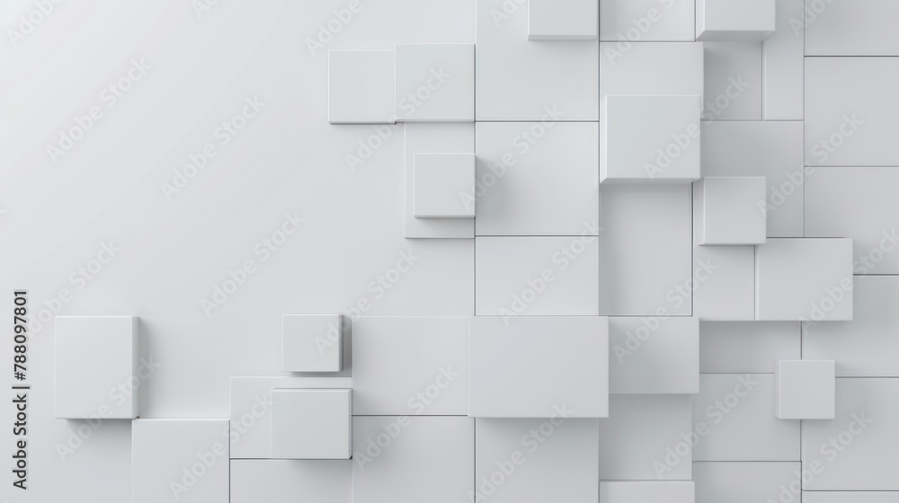 Poster abstract cube. white cube background, abstract squares.