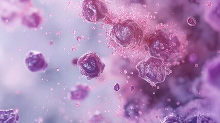 A detailed view of a biopsy sample showing mesothelioma in pleural tissue, each cell type distinct, under soft natural lighting. , natural light, soft shadows, with copy space