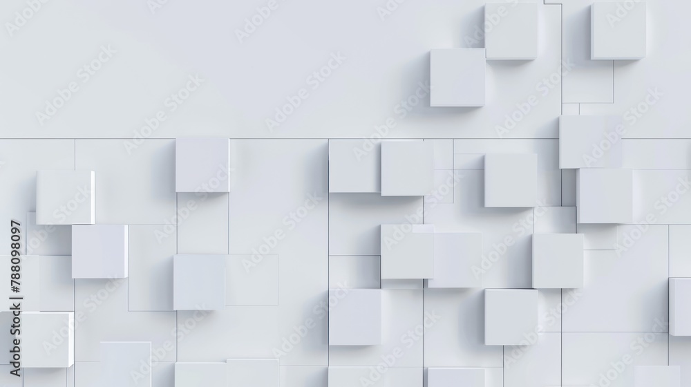 Poster abstract cube. white cube background, abstract squares.