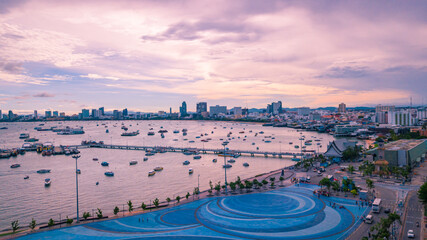 Aerial view of Pattaya city, Thailand.