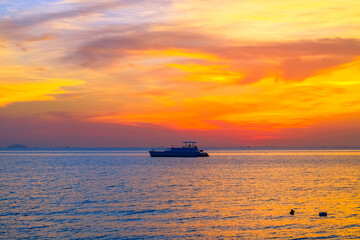 Boat in the sea with twilight sky, Pattaya Thailand. 