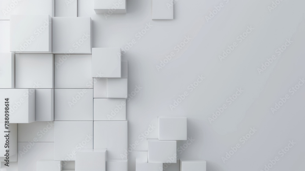 Poster abstract cube. white cube background, abstract squares.