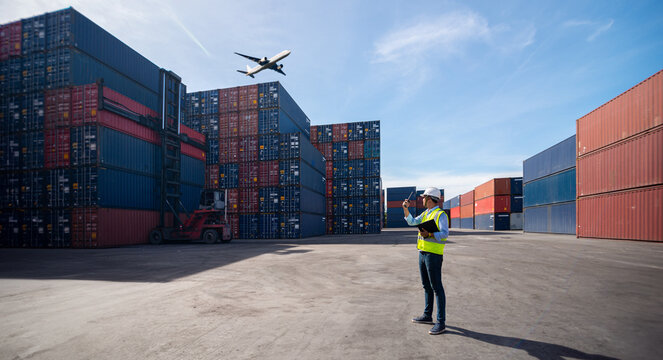 Foreman control loading Containers box from Cargo