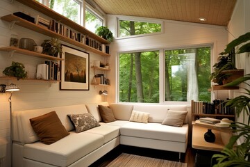 Fototapeta premium Small but Stylish: Modern Living Room Tiny House Ideas for Contemporary Living