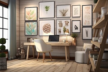 Gallery Wall Art Display in Modern Rustic Office Concepts