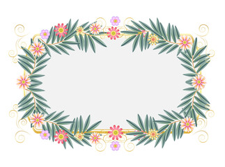 Happy Passover greeting card background floral frame with Spring wild flowers isolated on white for Passover Seder, Pesach festival vintage greeting card decoration design, Haggadah book