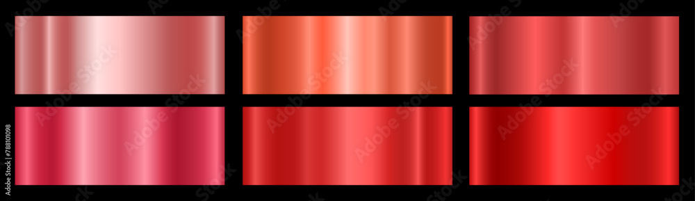 Poster a set of red metallic glossy gradients on a black background texture of a smooth metal surface. vect