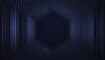 Hexagonal dark blue navy background texture placeholder, radial center space, 3d illustratio. Generative AI.